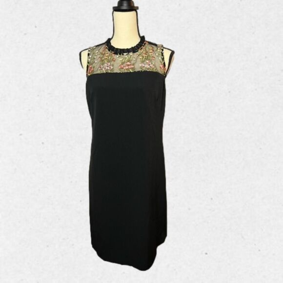 Karl Lagerfeld Paris Dress Size 6 Sleeveless Black Embroidered Flowers Size 6 - Picture 1 of 7
